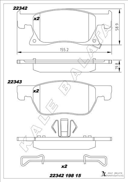 ÖN FREN BALATASI ASTRA K 16> (15 inc) (155.2x58.9x19.8) - KALE - OEM 95526566