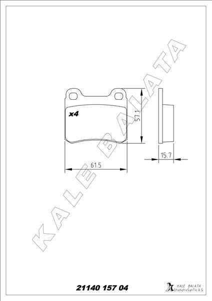 ARKA FREN BALATASI VECTRA A (88-95) ASTRA F (94-98) CALIBRA A (90-97) KADETT E (86-91) VECTRA B 96> - KALE - OEM 1605877