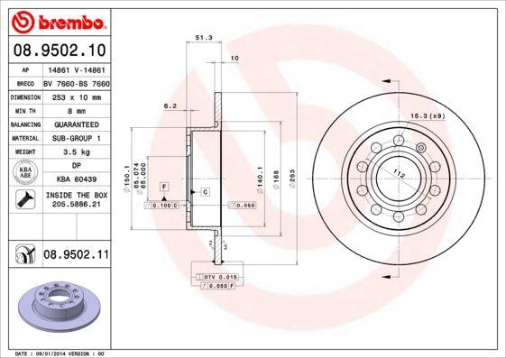 ARKA FREN AYNASI GOLF V-VI-OCTAVIA 04>TOLEDO III ALTEA 04>LEON 04>CADDY III A3 03>(255x10x9DL) 986479099-DF4276 - BREMBO - OEM 1K0615601K