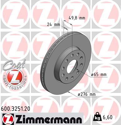ÖN FREN AYNASI GOLF 7 12>LEON 13>A3 13>OCTAVIA 12>(276x24x5DLxHVLI) 0986479C47 - ZIMMERMANN - OEM 5Q0615301A