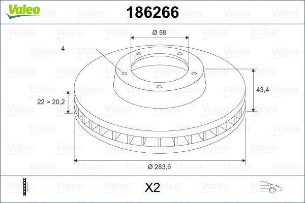 ÖN FREN AYNASI FIAT DOBLO 05>IDEA 04>LINEA 09> FIORINO 09> BRAVO 01>STILO 01> (284x22x 4 DELİK) (HAVALI) - VALEO - OEM 46455892