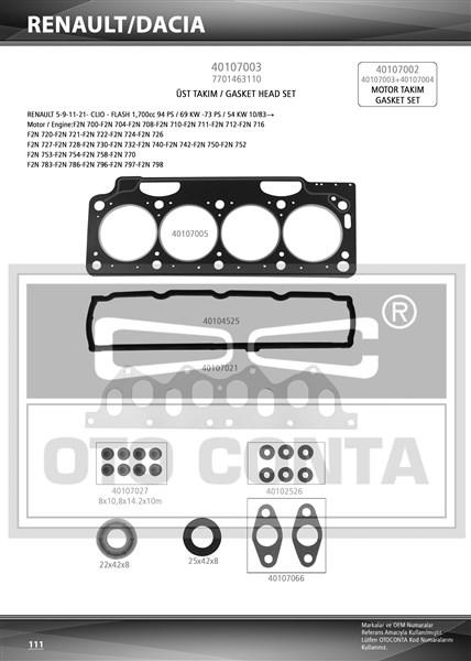 ÜST TAKIM CONTASI R11 FLASH 1700cc (KEÇELİ + SKC 1.40mm + SUBAP LASTİKLİ) - OTOCONTA - OEM 7701465227