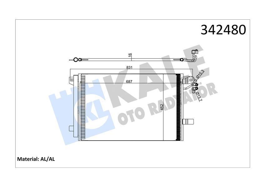 KLIMA RADYATORU VW MULTIVAN V / TRANSPORTER T5 BOX / BUS 2.0 TDI 09> (AL/AL) (KURUTUCU ILE) - KALE RADYATOR - OEM 7E0820411D