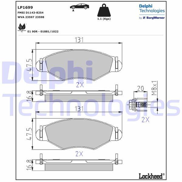 FREN BALATASI ON WVA 23205 PEUGEOT P206 1.4 1.4HDI 1.6 98-> (130.7x47.6x18mm) - DELPHI - OEM 425320