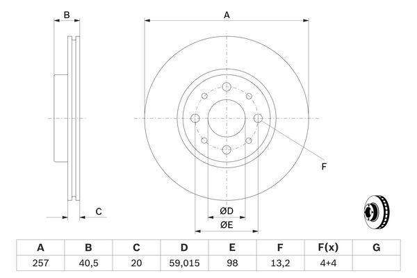 FREN DISKI ON HAVALI 257mm ALBEA PALIO DOBLO TEMPRA 2.0 MAREA 1.6 1.8 FIORINO BIPPER NEMO - BOSCH - OEM 7779409