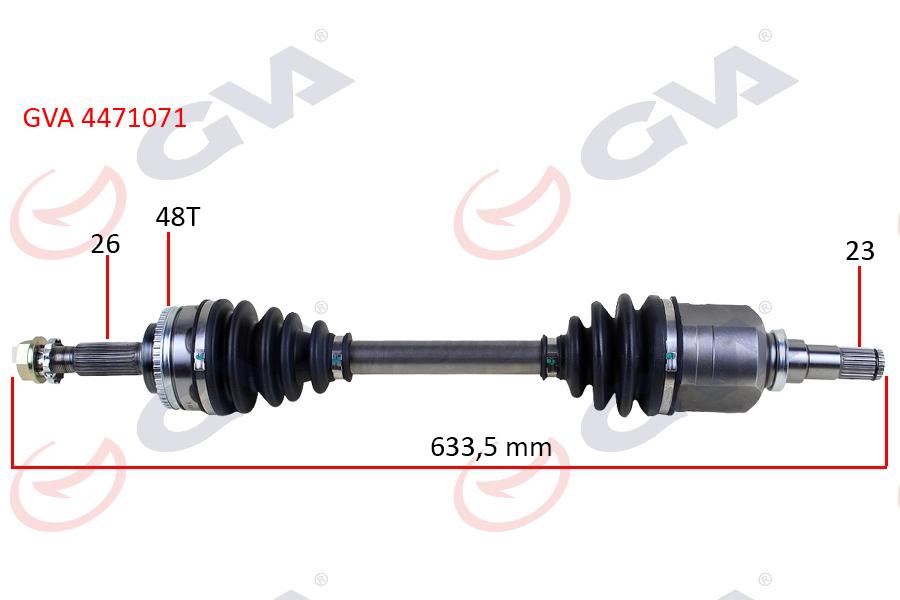 KOMPLE AKS SOL TOYOTA COROLLA 1.4L 1.6L 4ZZ-FE 3ZZ-FE ZZE120 ZZE121 VVTi 02-06 ABS`li (26x23 - ABS= 48 diş) komple boy = 633.5mm - GVA - OEM 4342002270