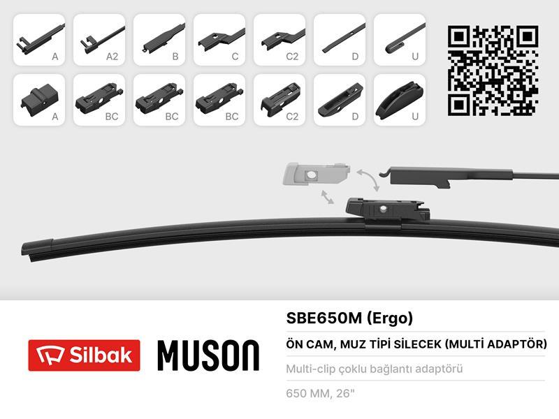 SİLECEK SÜPÜRGESİ MUZ TİPİ 650mm A. BC.C2.D VE U TİPİ KOLLAR ICIN MULTİ ADAPTORLÜ - SILBAK