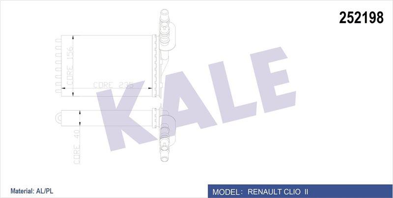 KALORIFER RADYATORU RENAULT CLIO II / KANGOO 98> (2 SIRA AL+PL) BAKIR BORULU - KALE RADYATOR - OEM 7701045552