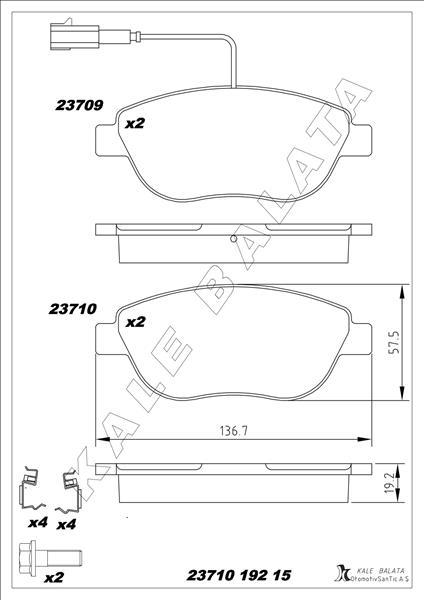 ÖN FREN BALATASI OPEL COMBO D 12> PUNTO EVO 1.3-1.4-1.6D MTJ 09=> 500-500C 1.3DMJ 10=> GRANDE PUNTO 1.6DMTJ 09=> - KALE - OEM 95518218