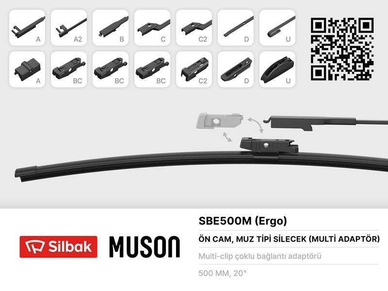 SİLECEK SÜPÜRGESİ MUZ TİPİ 500mm A. BC.C2.D VE U TİPİ KOLLAR ICIN MULTİ ADAPTORLÜ - SILBAK