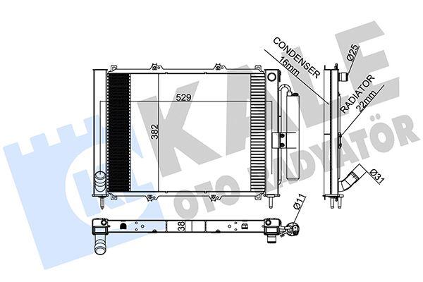 MODUL (MOTOR RADYATOR+KONDENSER) KANGOO 1.9 DCI 03> (AL/AL) (595x377x40) - KALE RADYATOR - OEM 8200732379