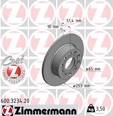 ARKA FREN AYNASI GOLF V-VI-OCTAVIA 04>TOLEDO III ALTEA 04>LEON 04>CADDY III A3 03>(255x10x9DL) 986479099-DF4276 - ZIMMERMANN - OEM 1K0615601K