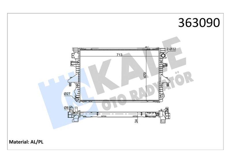 SU RADYATORU VW TRANSPORTER T5 (AL/PL/BRZ) (710X470X32) (MANUEL-OTOMOTIK) - KALE RADYATOR - OEM 7H0422847A
