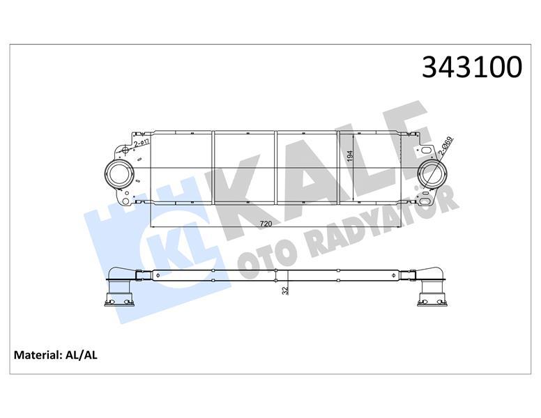 TURBO RADYATORU (INTERCOOLER) VW MULTIVAN V-TRANSPORTER T5 (720X194X27) (AL/PL/BRZ) - KALE RADYATOR - OEM 7H0145804B