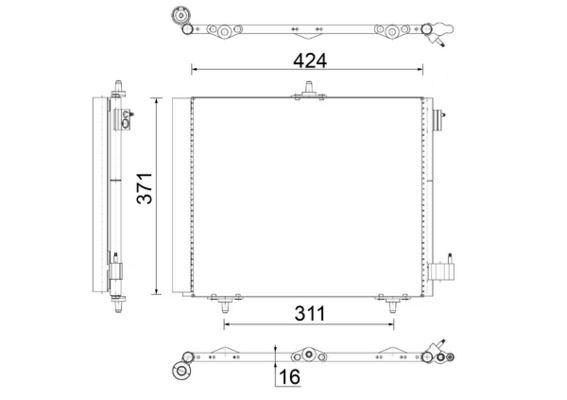 KONDENSER P207-P208-P1007-P2008 05=>-C2-C3-C3 II 03>DS 3 14> 1.4 1.6HDI KURUTUCU İLE AL/AL(420X371X16) - MAHLE - OEM 6455.JF