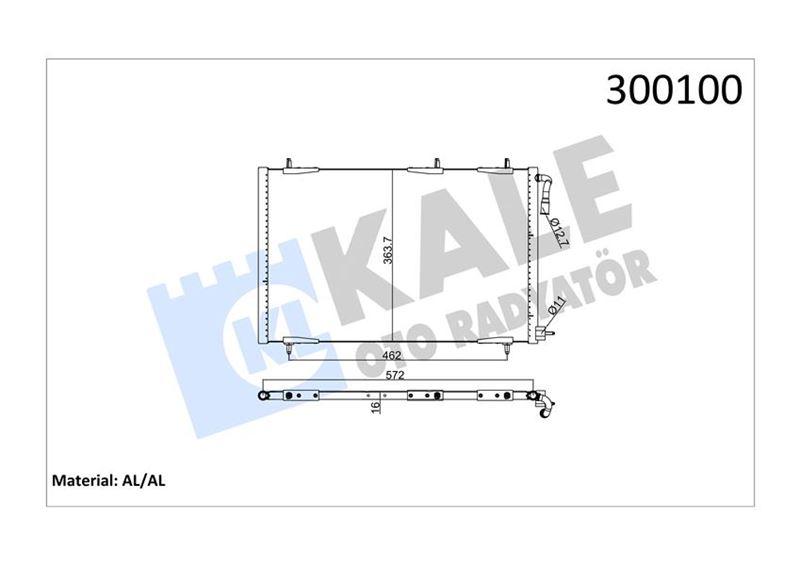 KLİMA RADYATÖRÜ (KONDENSER) PEUGEOT P206 98>09 1.1-1.4-1.6-2.0-1.4HDI-1.6HDI (MT) (KURUTUCUSUZ) (552x363x16) - KALE - OEM 6455.CJ