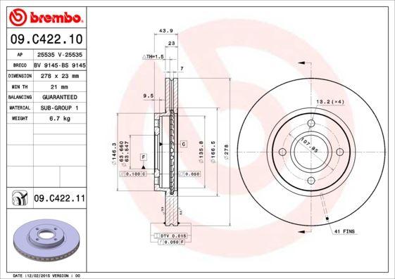 ON FREN DISK AYNASI B MAX 12> FIESTA VI 13> TRANSIT COURIER 14> - BREMBO - OEM AY111125AA