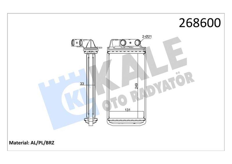 KALORIFER RADYATORU 249×131X33 BRAZING FIAT ALBEA PALIO 1.0 1.2 1.4 1.5 1.6 1.7 1.9 96- AT/MT - KALE - OEM 46723061