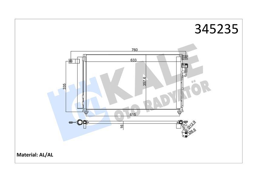 KLIMA RADYATORU KIA RIO 1.4-1.6 05> (625X360X16) (OTO.-MEK.) (AL/AL) (KURUTUCU ILE) - KALE RADYATOR - OEM 976061G000