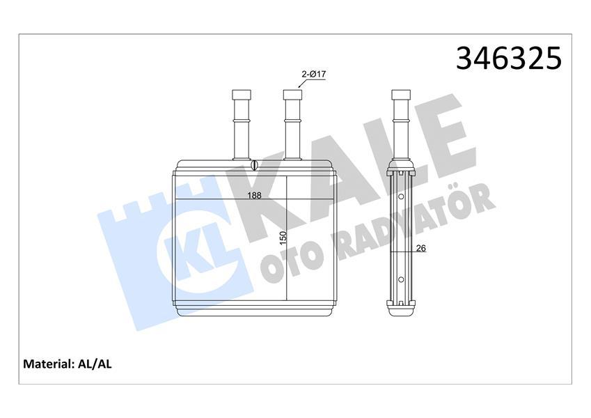 KALORIFER RADYATORU 150×188X26 BRAZING AL/AL BORULU CHEVROLET AVEO / KALOS - DAEWOO KALOS 1.2 1.4 02- - KALE - OEM 96539642
