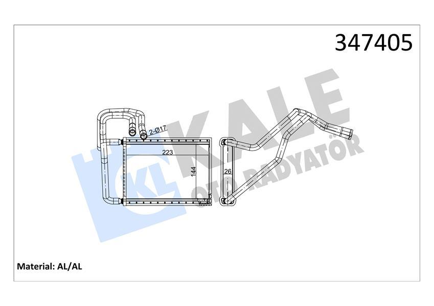 KALORİFER RADYATÖRÜ KIA CERATO 1.5L D4FA CRDİ 05-06 1.6L G4ED benzinli 04-09 2.0L D4EA dizel 04-06 - ALEMİNYUM - KALE - OEM 971382F000