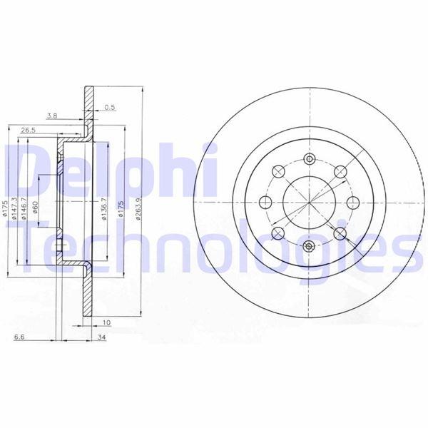 ARKA FREN AYNASI CORSA E 14> ADAM 13> PUNTO EVO-GRANDE PUNTO 05> (264x10x4DLxHAVALI 15 İNÇ) (55700592) - DELPHI - OEM 93167282