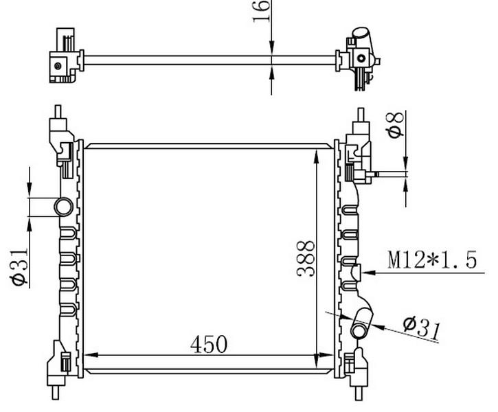 RADYATÖR BRAZİNG CHEVROLET SPARK 1.2İ 10=> (MEK) (450x388x16) - ORIS - OEM 96984450