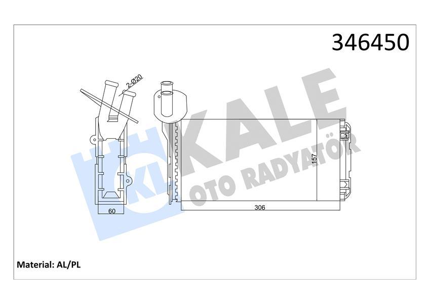 KALORIFER RADYATORU VW TRANSPORTER T4 1.9D-TD-2.0D-2.4D-2.5D-TD (ARKA) (306X157X42) (AC+/-) - KALE RADYATOR - OEM 701819031B
