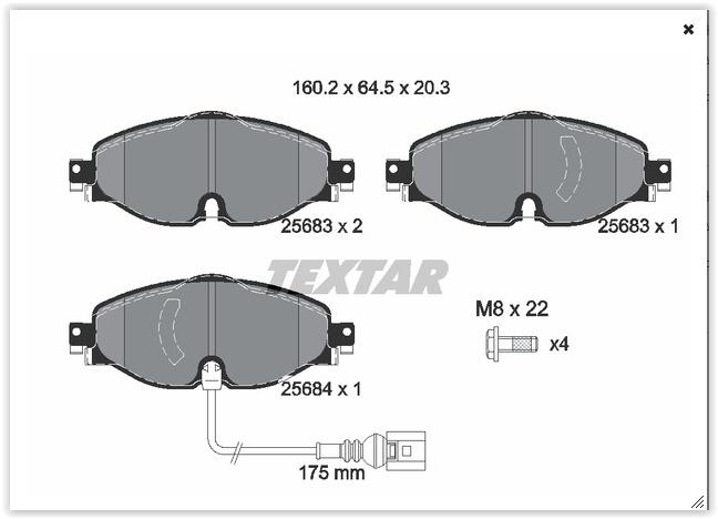 ÖN BALATA GOLF7-A3-LEON-TIGUAN-PASSAT-OCTAVIA-SUPERB 12=> - TEXTAR - OEM 8V0698151