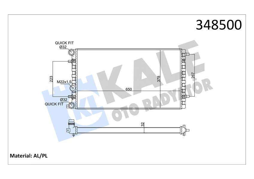 RADYATOR NEW BEETLE 1.4 1.6 1.8 1.9 2.0 1.9TDI (99-10) (MT) AL MKNK - KALE - OEM 1C0121253