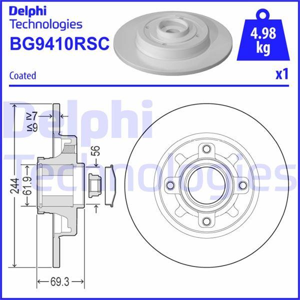 FREN DISKI ARKA DELIKSIZ  CROSSLAND-C4 CACTUS-C3-C3 AIRCROSS-2008-208 (244x9x4DL) RULMANLI - DELPHI - OEM 1623835180