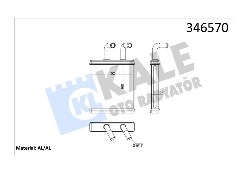 KALORİFER RDAYATÖRÜ BRAZİNG KIA BONGO (170x165x26) - KALE - OEM OK60A61010