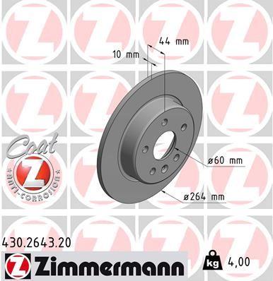 ARKA FREN AYNASI ASTRA K 15=> (264x60x5DL DOLU) - ZIMMERMANN - OEM 13509119