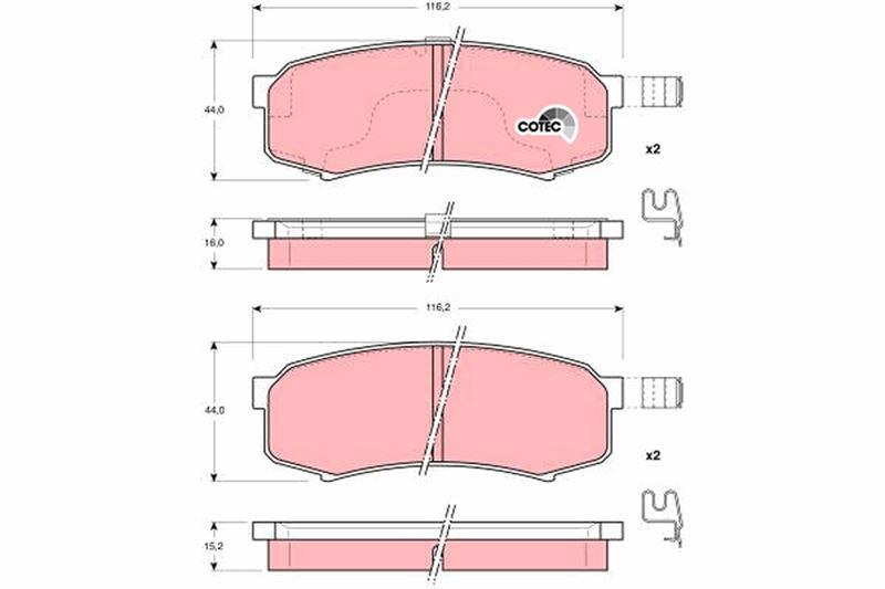 FREN BALATASI ARKA 116 mm MITSUBISHI PAJERO IV 06- - TRW - OEM 446660020