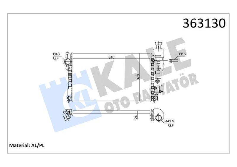 MOTOR SU RADYATÖRÜ P405 II 1.6 1.8 8V 92=> AC (MT) [MEKANİK] [610X378X24] - KALE - OEM 1331.90