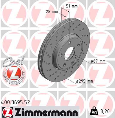 FREN DISKI ON MERCEDES W176 W246 C117 X117 X156 — ZIMMERMANN 400.3695.52 - ZIMMERMANN - OEM A2464212412