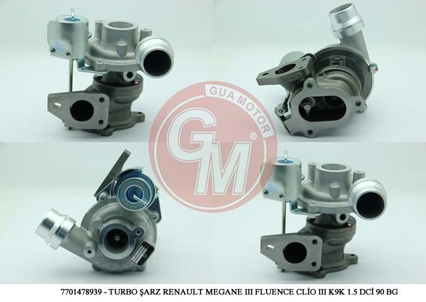 TURBO RENAULT MEGANE III FLUENCE CLIO III K9K 15 DCI 90 BG - GUA TURBO - OEM 7701478939-