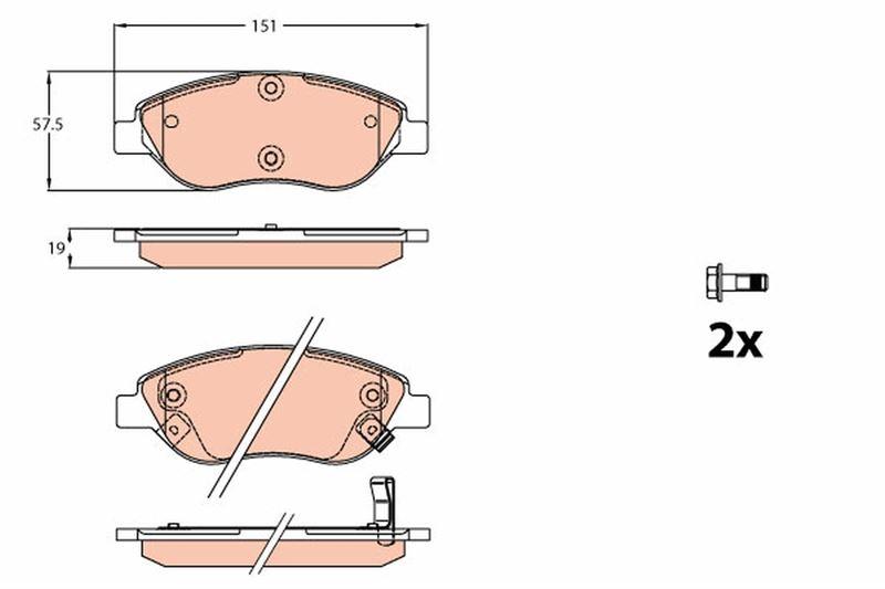 ON BALATA FIAT EGEA 15> 1.4 1.5 T4 HIBRIT 1.6 D K:19 MM G:151.1 MM (BÜYÜK TİP) - TRW - OEM 77367923