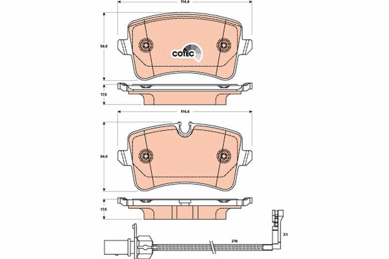 FREN BALATASI ON ARKA 116 mm AUDI A6 A7 2.0 2.8 3.0 10- - TRW - OEM 4G0698451A