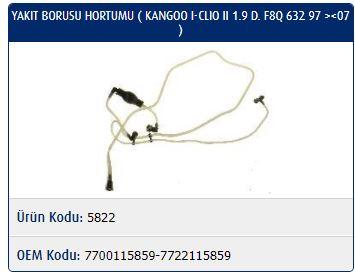 YAKIT BORUSU HORTUMU KANGOO I-CLIO II 1.9 D. F8Q 632 97 ><07 - MASTER - OEM 7700115859