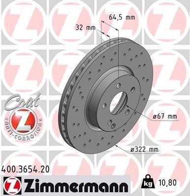 FREN DISKI ON MERCEDES W204 S204 W212 S212 C207 A207 - ZIMMERMANN - OEM A2044211012