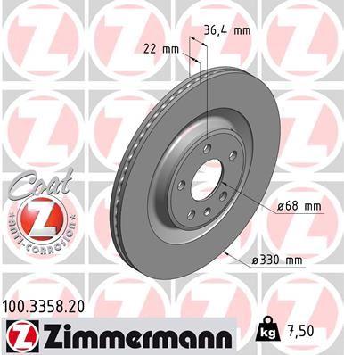ARKA FREN AYNASI TOUAREG 3.0TDI 17> A4-A5 1.8 TFSI-2.0 TDI 08> A6 2.0 TFSI-2.8 FSI 11>(330x22x5xHVLI 986479750-986479C86-DF6175S - ZIMMERMANN - OEM 4H0615601D