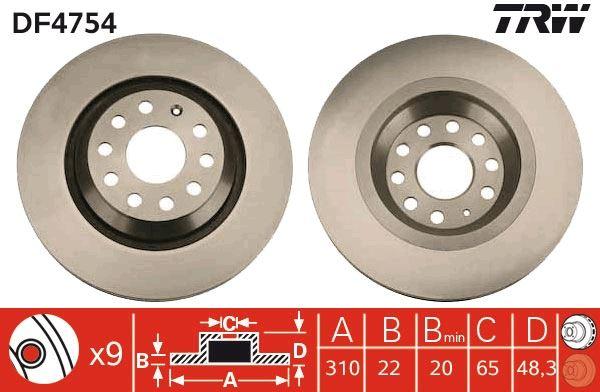 (x) ARKA FREN AYNASI GOLF V-VI-PASSAT 07/05>VARIANT 05>EOS 06>A3 03>SCIROCCO 08>(310x22x9DLxHAVALI) - TRW - OEM 1K0615601N