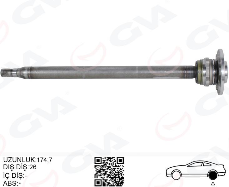 AKS MILI ARKA SOL INCE KISA 840mm MERCEDES SPRINTER B906 . VW CRAFTER 30-35-50 Z:26-29 PORYALI - GVA - OEM A9063502510