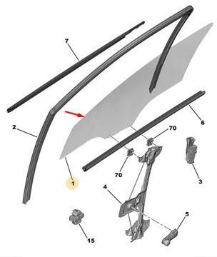 SAĞ ÖN KAPI CAMI P301 - PSA - OEM 9675012080