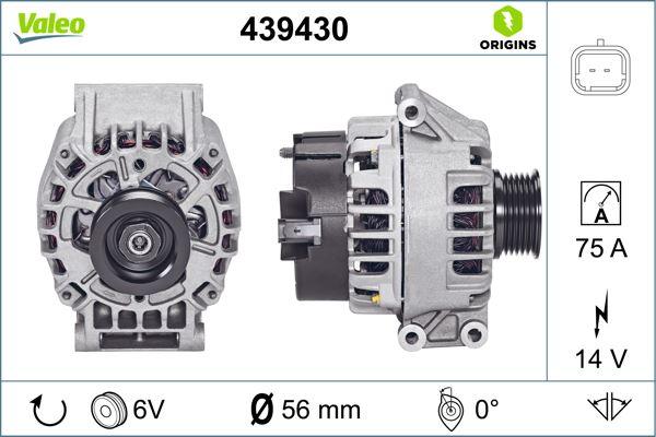 ALTERNATÖR 14V 75A DACIA LOGAN 04> SANDERO 08> CLIO II 98>05 MEGANE I 96> 1.4 1.6 (K7J-K4M) - VALEO - OEM 7700432331