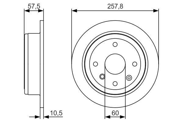 ARKA FREN DİSKİ AVEO 05>13 LACETTI 2005 > NUBIRA 2005 > OPTRA 2003-2008 (257X10.5X60X4DL DOLU) - BOSCH - OEM 96549630