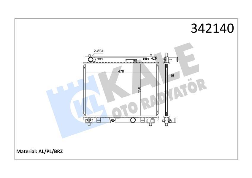RADYATOR YARIS 1.4 D-4D (05+) (MT) AL PL BRZ - KALE - OEM 16400-0N050