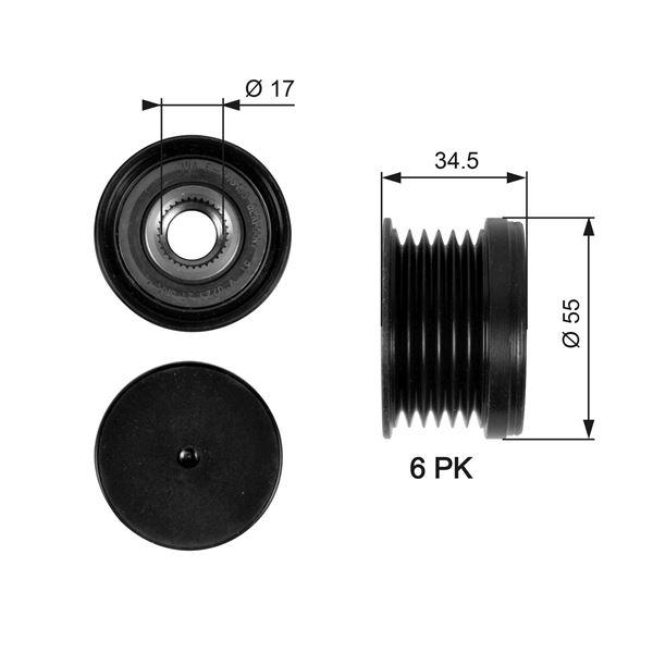 ALTERNATÖR KASNAĞI (RULMANLI) CADDY III-GOLF V-VI-PLUS-JETTA III-IV-PASSAT-POLO-A1-A3 1.2-1.4TSİ(6K) - GATES - OEM 03C903119A