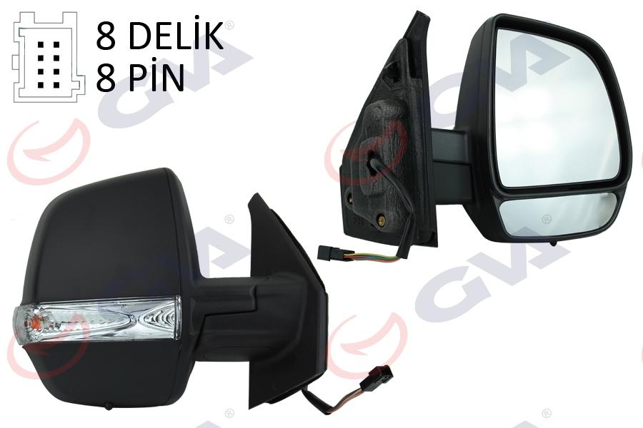 DIŞ DİKİZ AYNASI SAĞ DOBLO 11> ELEKTRİKLİ+ORTADAN SİNYALLİ+SİYAH KAPAKLI+ÇİFT CAM+KONVEKS 8 FİŞ VM-669EHR - GVA - OEM 735497871